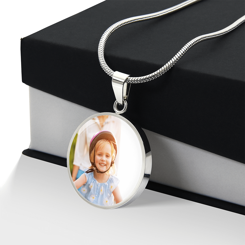 Personalized Photo Circle Pendant Necklace – Custom Engraved, 18K Gold Finish