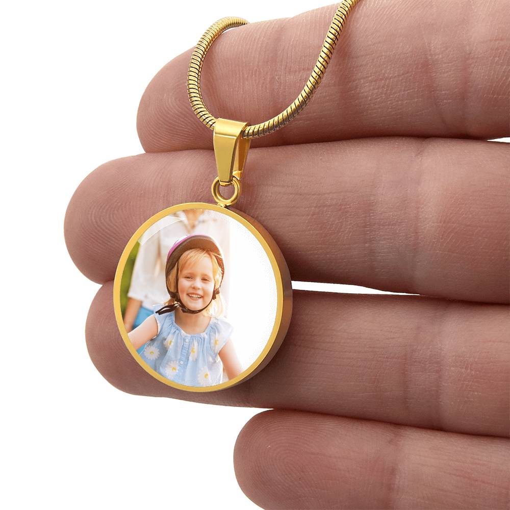 Personalized Photo Circle Pendant Necklace – Custom Engraved, 18K Gold Finish