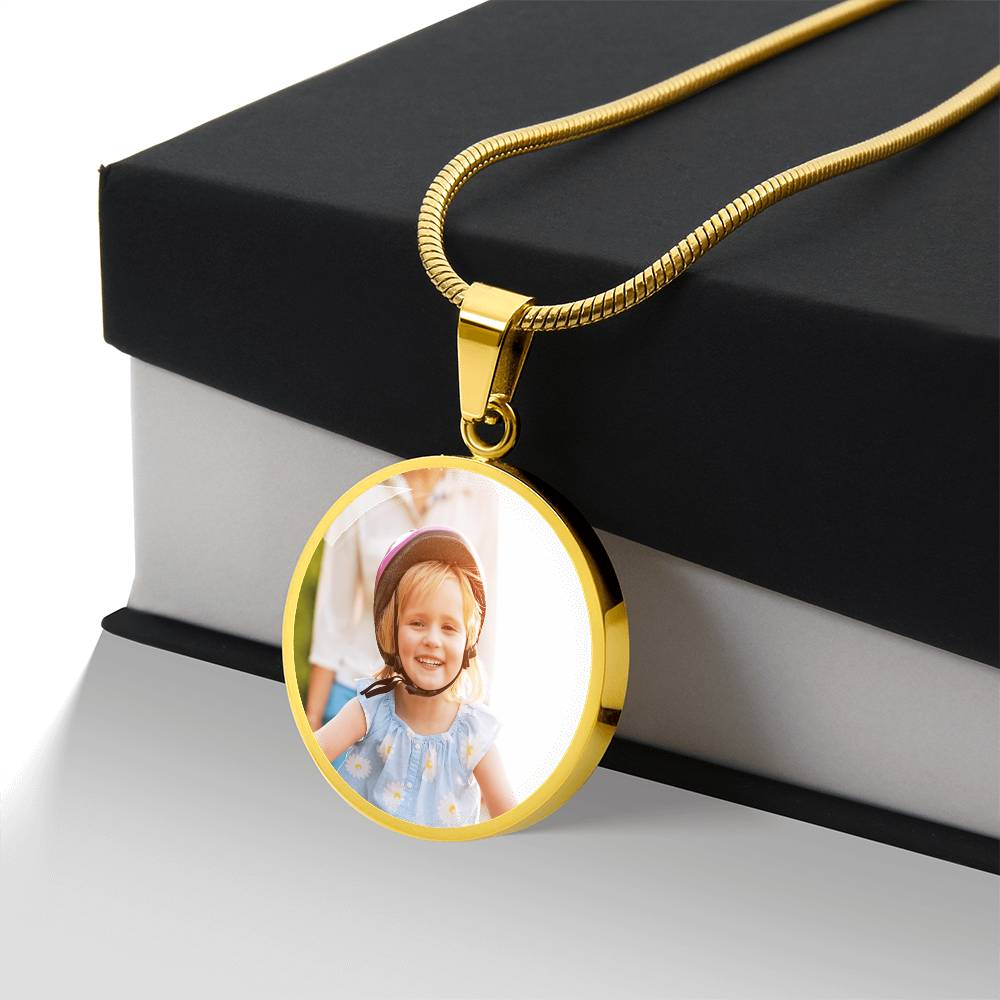 Personalized Photo Circle Pendant Necklace – Custom Engraved, 18K Gold Finish