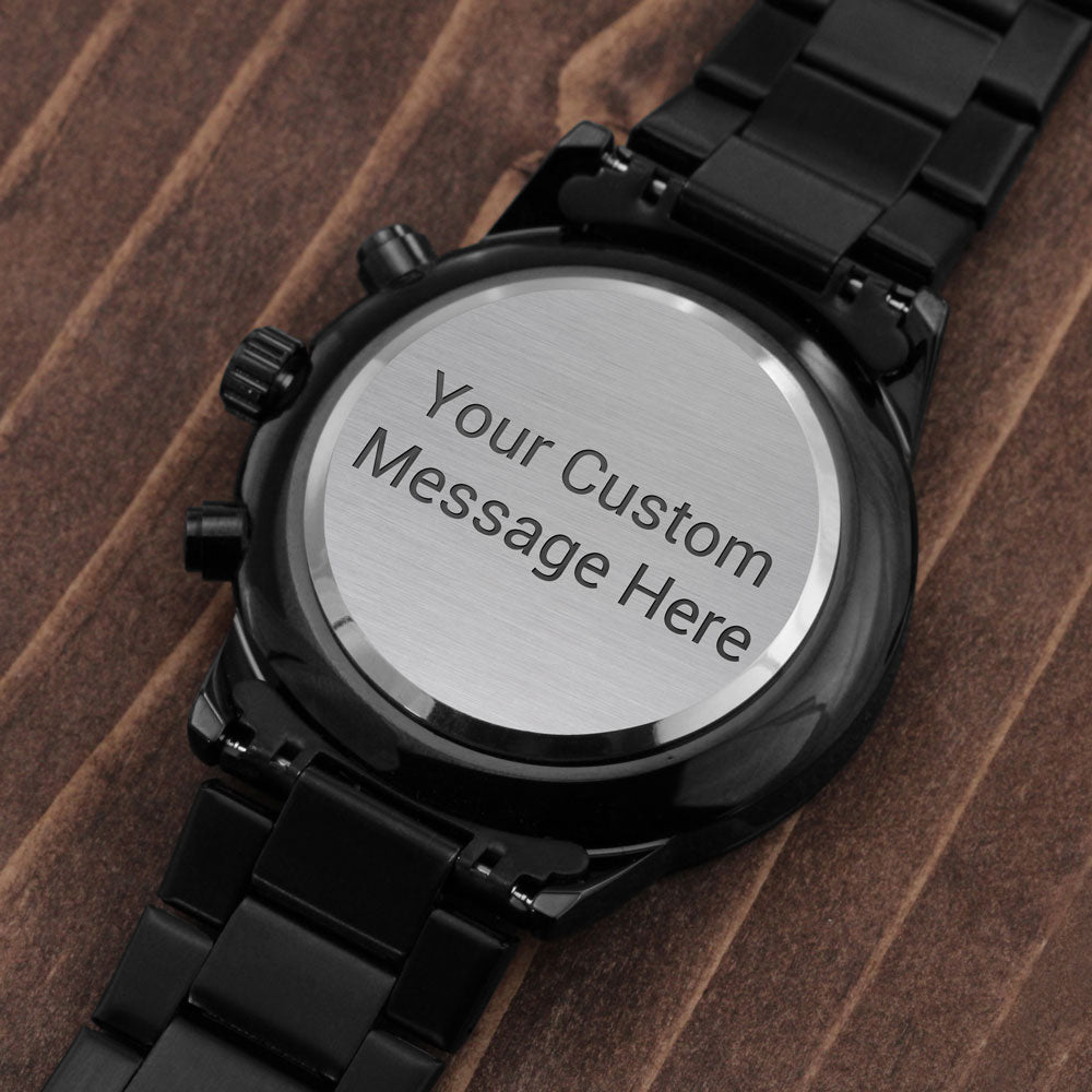 Personalized Men's Watch | Engraved Black Chronograph Anniversary Gift for Husband