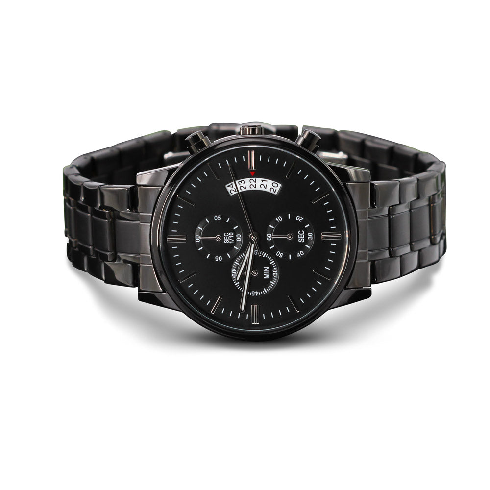 Personalized Men's Watch | Engraved Black Chronograph Anniversary Gift for Husband