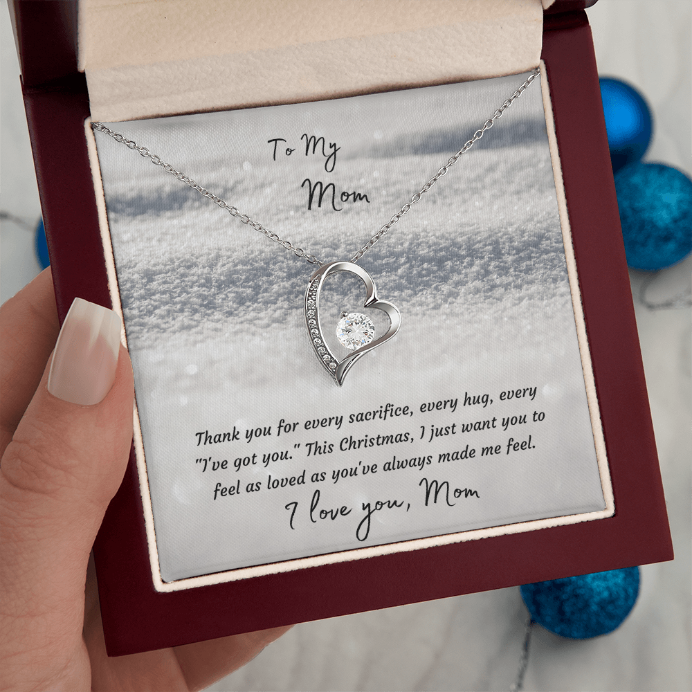 Forever Love Heart Necklace, 14K White Gold or 18K Yellow Gold Finish, Christmas Gift for Mom - Open Heart Pendant