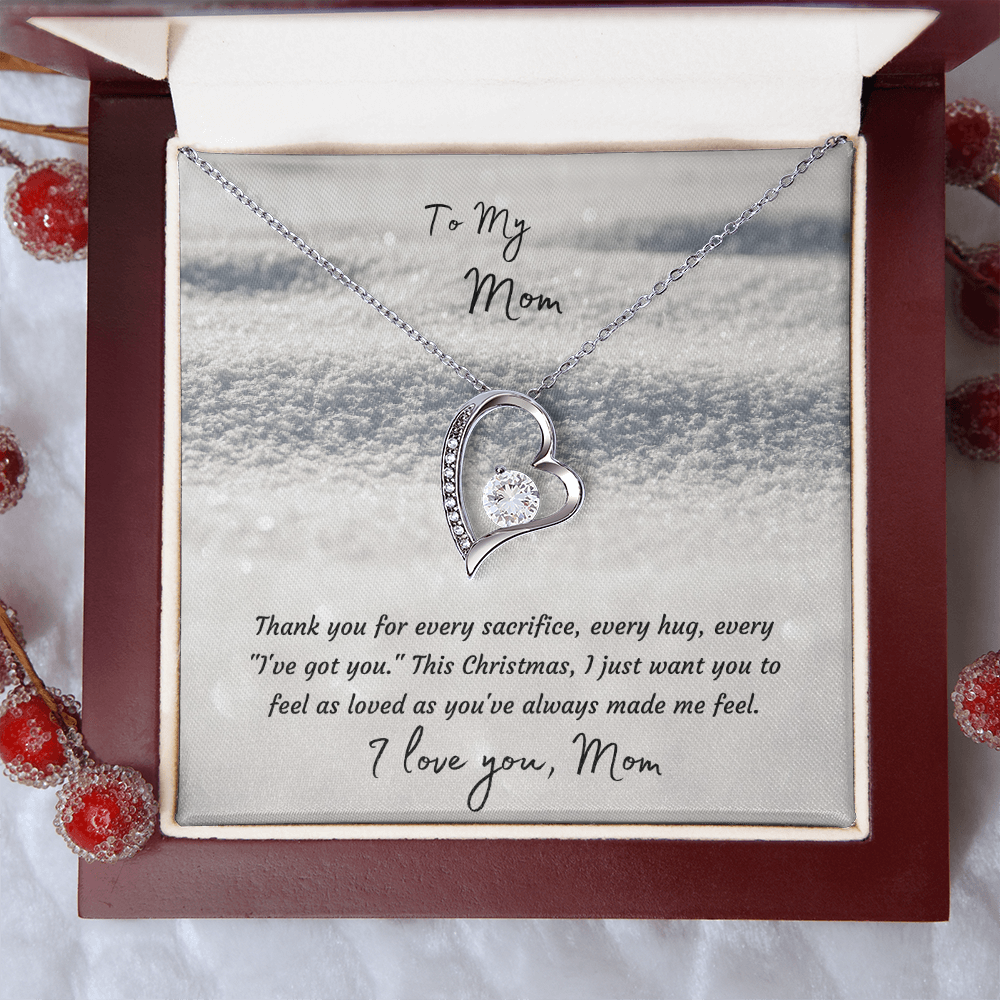 Forever Love Heart Necklace, 14K White Gold or 18K Yellow Gold Finish, Christmas Gift for Mom - Open Heart Pendant