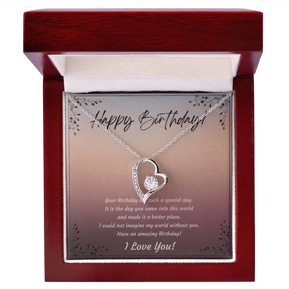 Happy Birthday to my wife, daughter, girlfriend, gift for her, Forever Love 14k White or 18k Yellow Gold plated Necklace