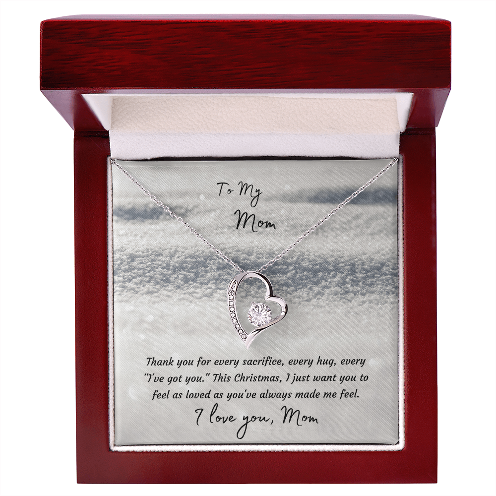 Forever Love Heart Necklace, 14K White Gold or 18K Yellow Gold Finish, Christmas Gift for Mom - Open Heart Pendant