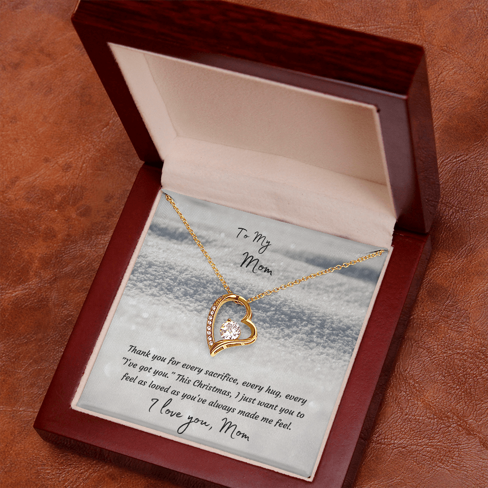 Forever Love Heart Necklace, 14K White Gold or 18K Yellow Gold Finish, Christmas Gift for Mom - Open Heart Pendant