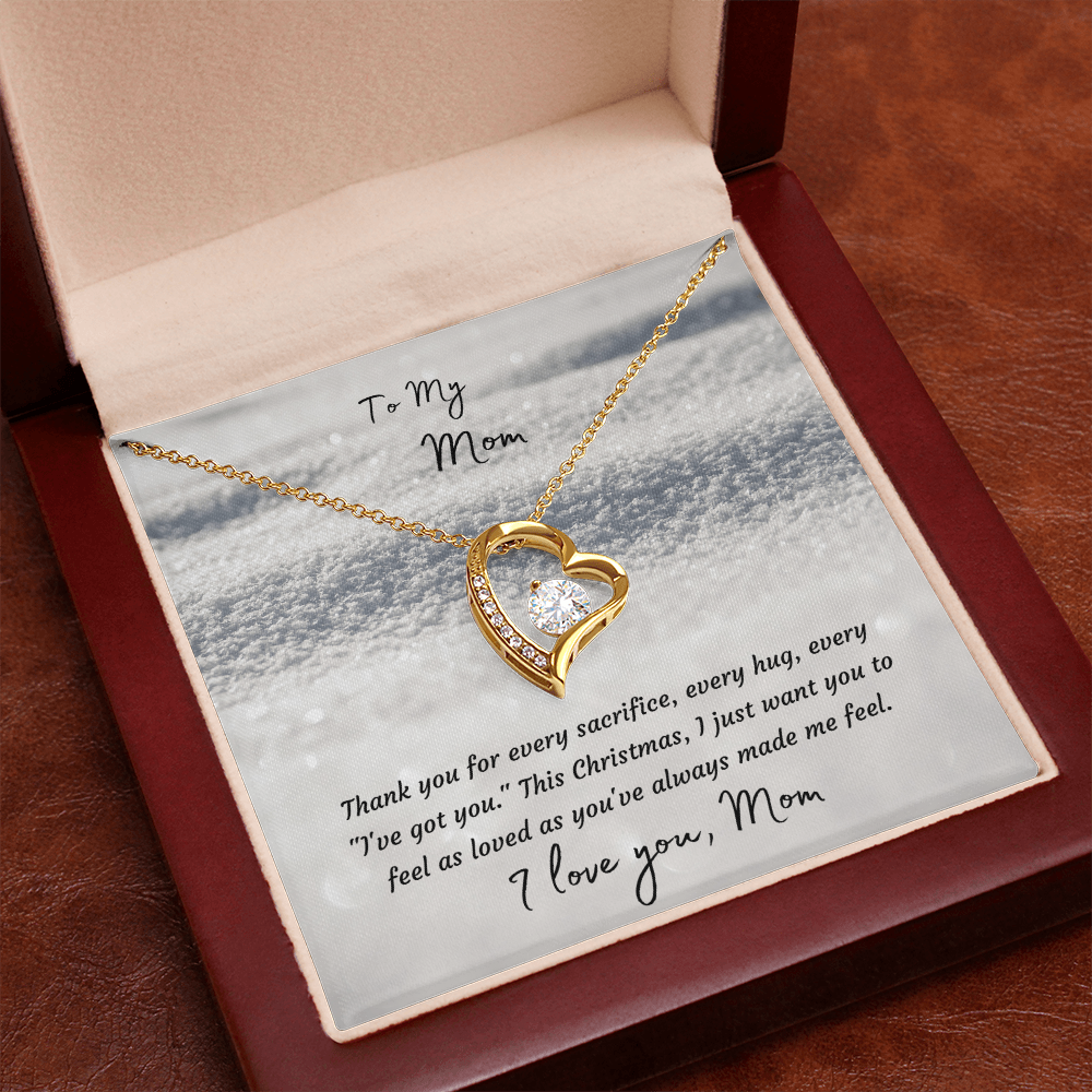 Forever Love Heart Necklace, 14K White Gold or 18K Yellow Gold Finish, Christmas Gift for Mom - Open Heart Pendant