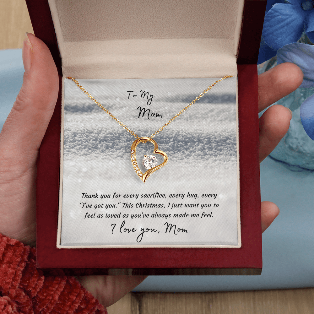 Forever Love Heart Necklace, 14K White Gold or 18K Yellow Gold Finish, Christmas Gift for Mom - Open Heart Pendant