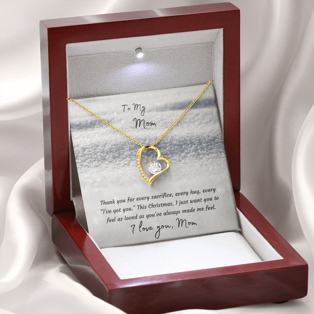 Forever Love Heart Necklace, 14K White Gold or 18K Yellow Gold Finish, Christmas Gift for Mom - Open Heart Pendant