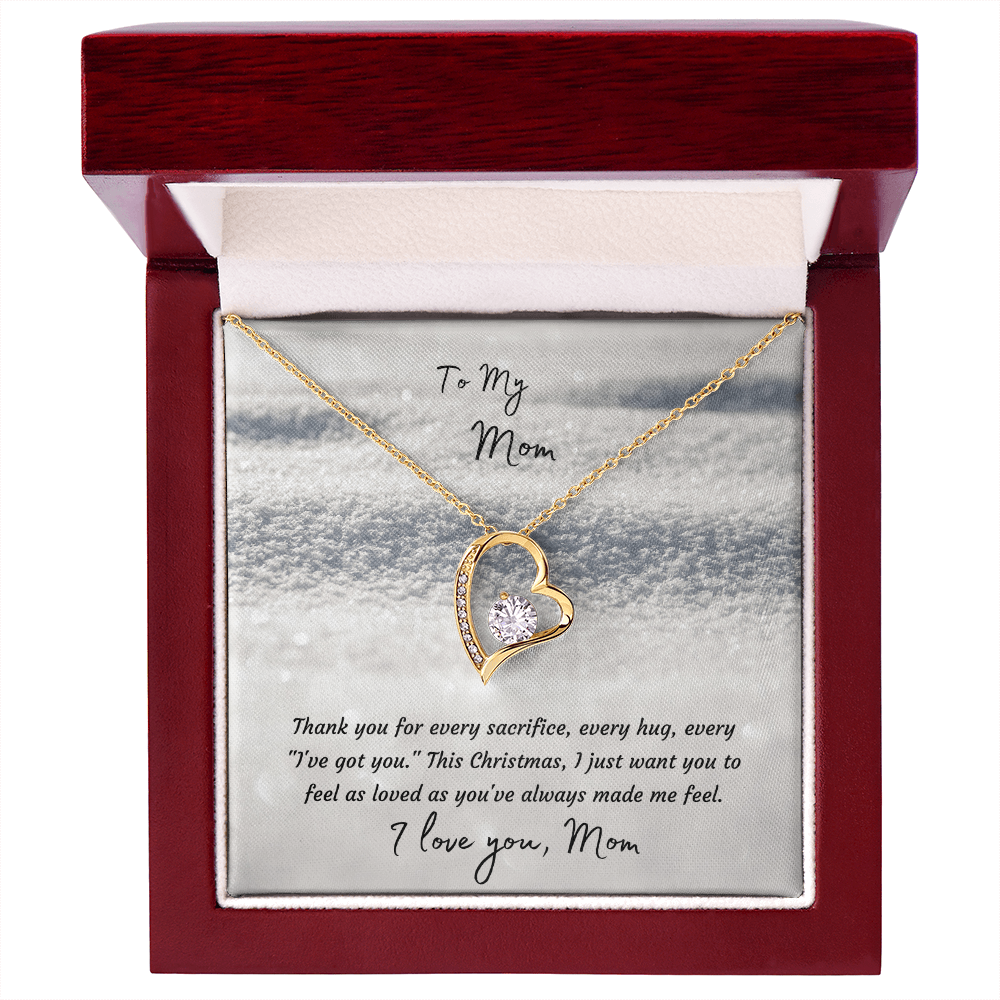 Forever Love Heart Necklace, 14K White Gold or 18K Yellow Gold Finish, Christmas Gift for Mom - Open Heart Pendant