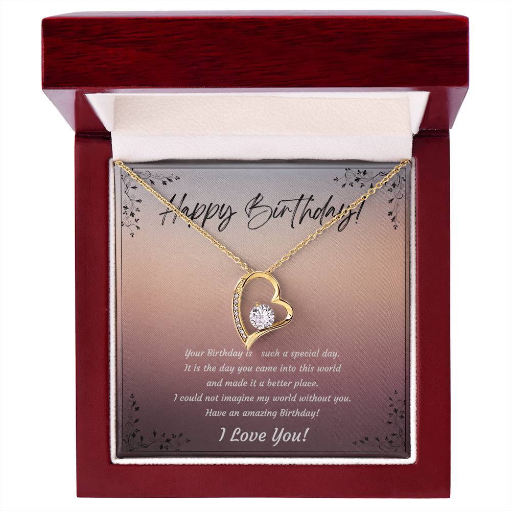 Happy Birthday to my wife, daughter, girlfriend, gift for her, Forever Love 14k White or 18k Yellow Gold plated Necklace