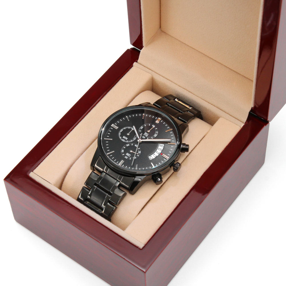Personalized Men's Watch | Engraved Black Chronograph Anniversary Gift for Husband