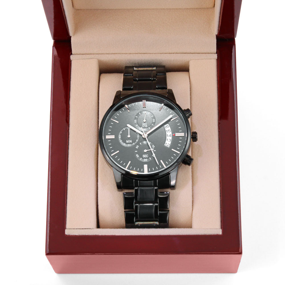 Personalized Men's Watch | Engraved Black Chronograph Anniversary Gift for Husband