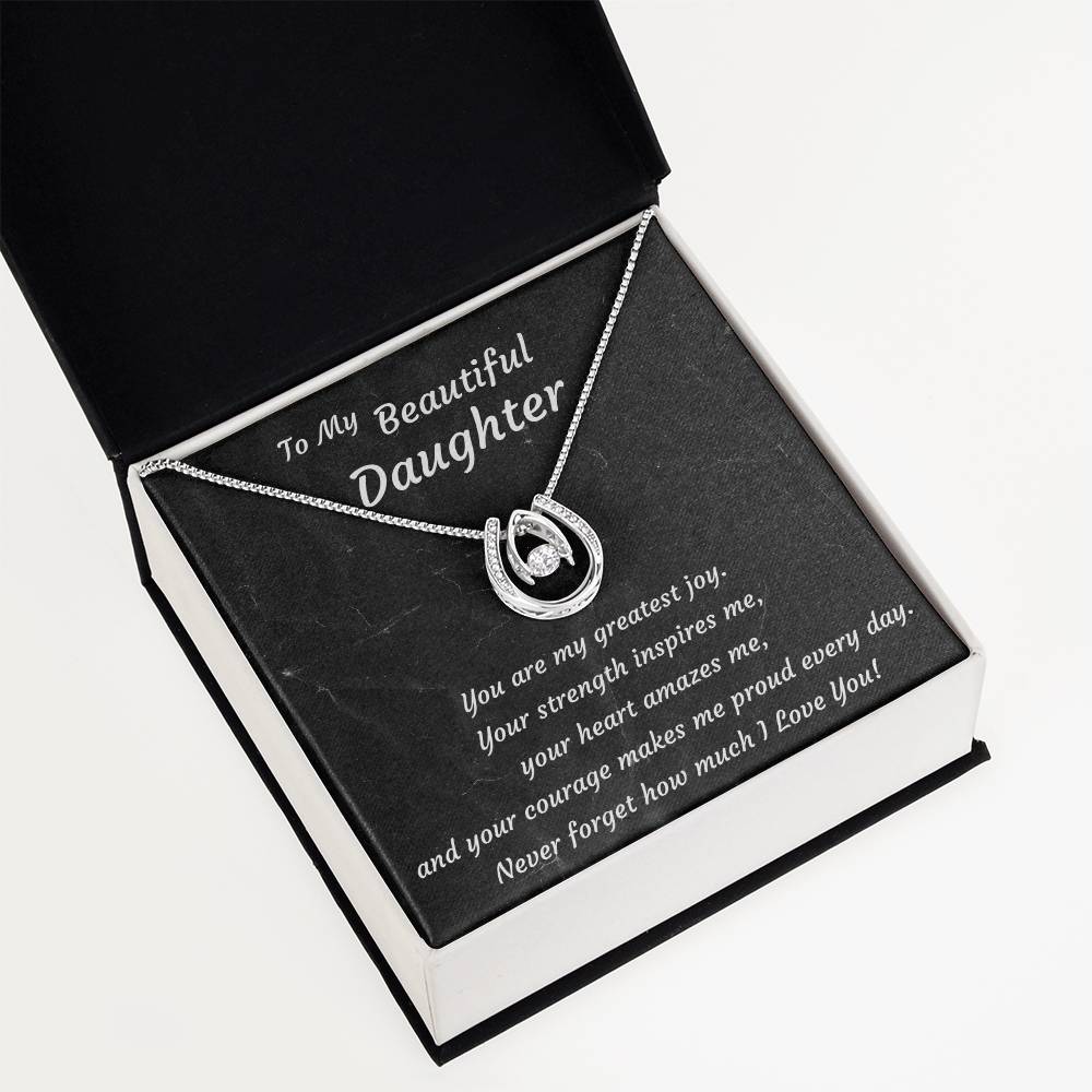 To My Beautiful Daughter Necklace – Lucky Horseshoe Pendant Gift | A Mother's Love