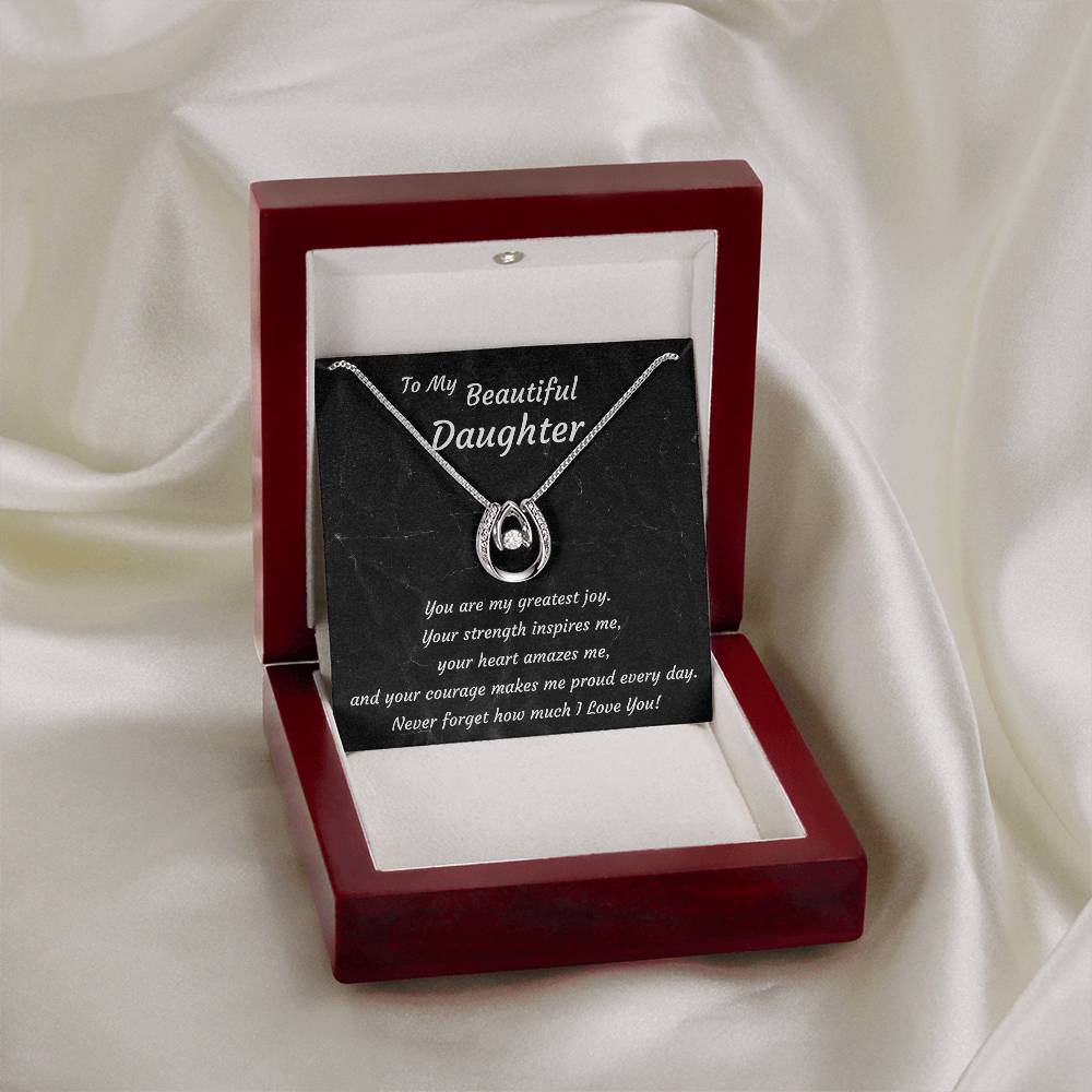 To My Beautiful Daughter Necklace – Lucky Horseshoe Pendant Gift | A Mother's Love