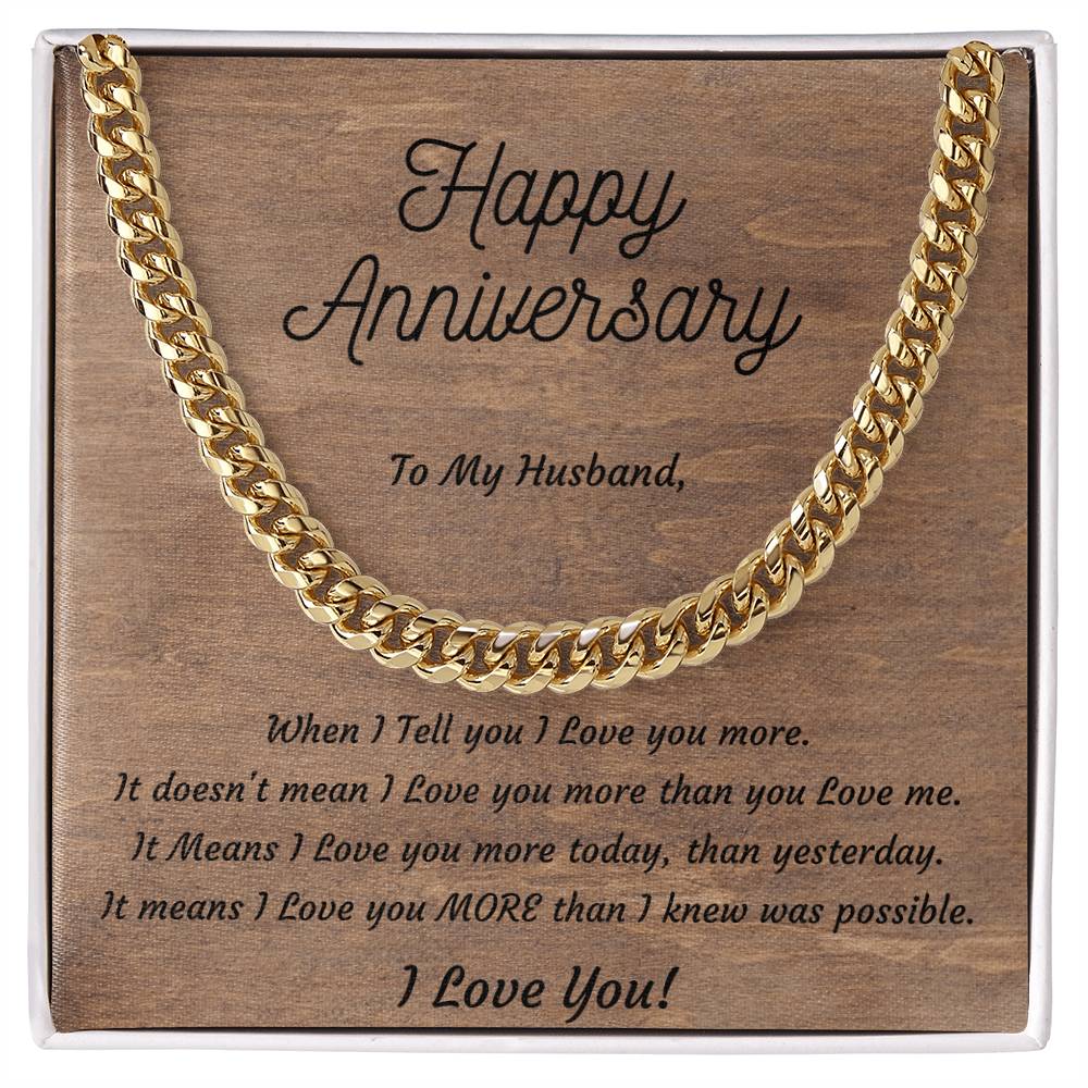Anniversary Gift for Husband, Gifts for Him, Cuban Link Stainless Steel or 14k Yellow Gold Plated, from Wife