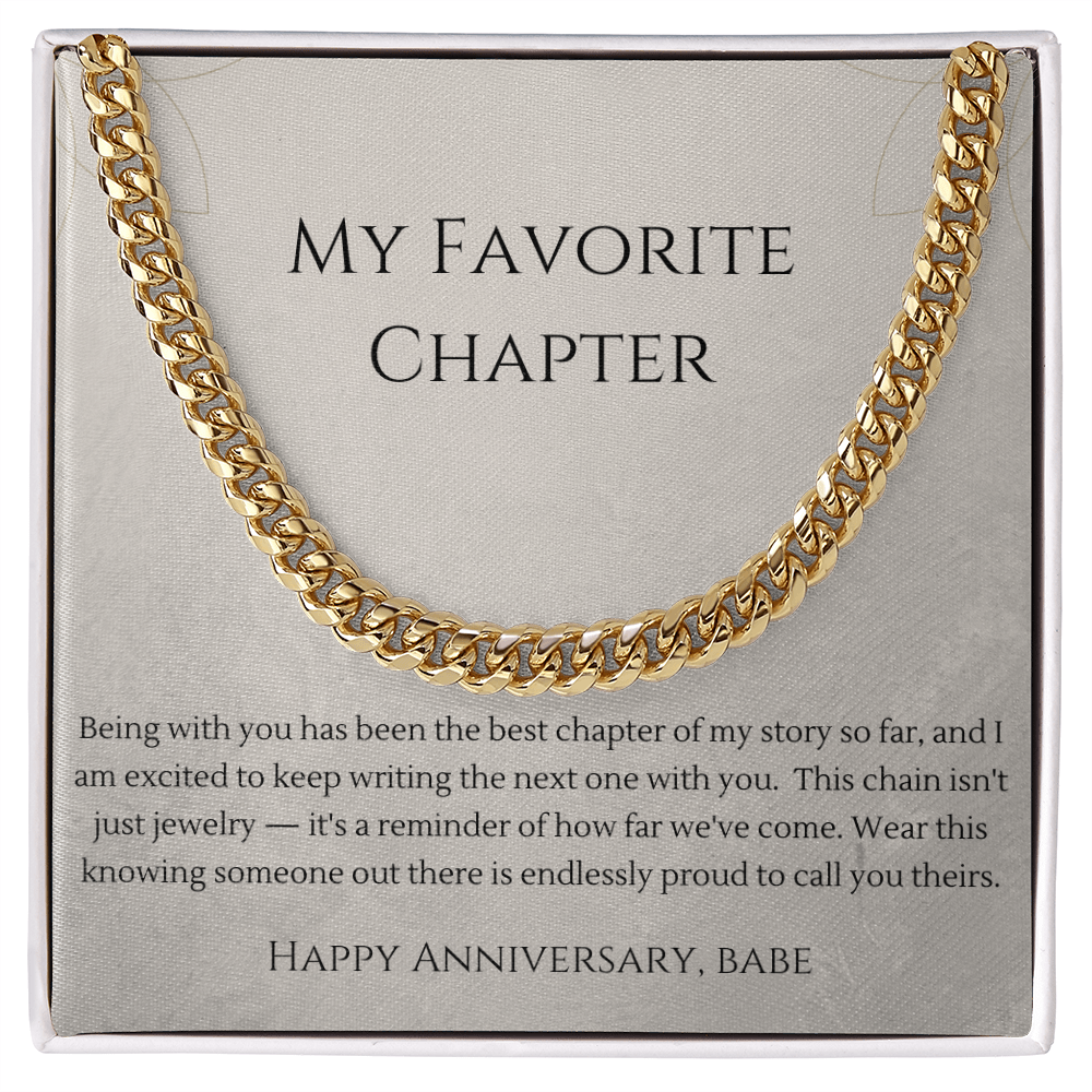 My Favorite Chapter Cuban Link Chain Necklace | Anniversary Gift for Boyfriend | Stainless Steel or 18K Gold