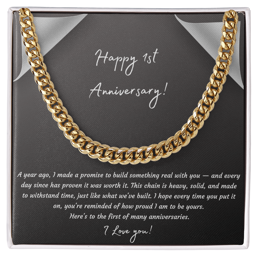 Happy 1st Anniversary Cuban Link Chain Necklace | One Year Anniversary Gift | Stainless Steel or 18K Gold