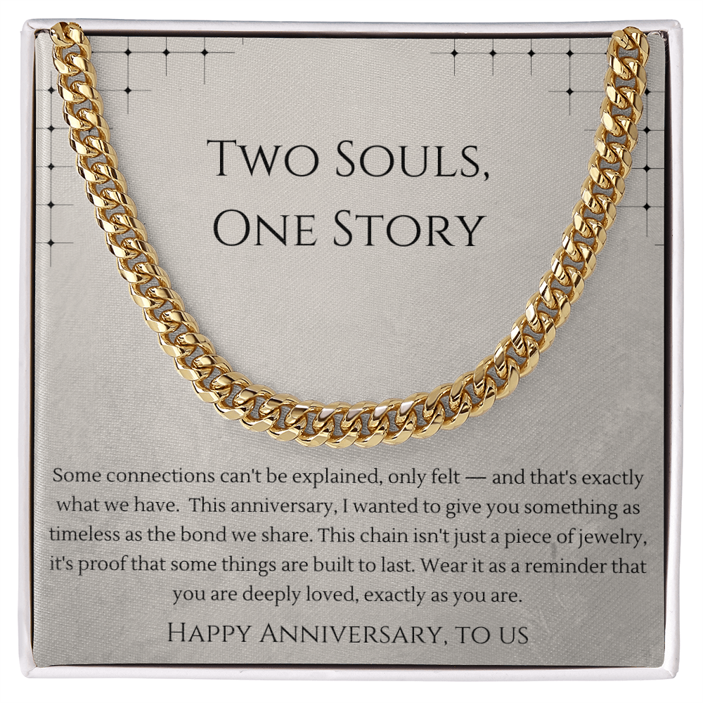 Two Souls, One Story Cuban Link Chain Necklace | Gender-Neutral Anniversary Gift | Stainless Steel or 18K Gold