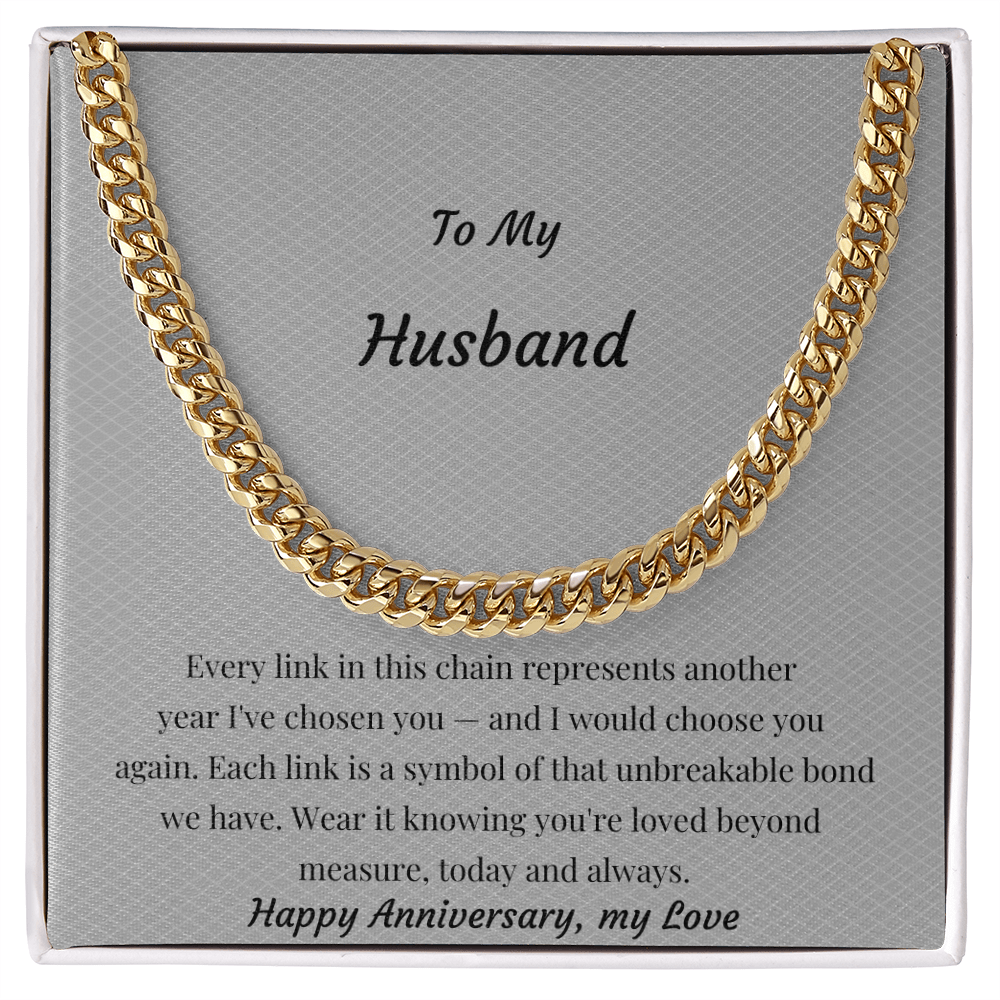 To My Husband Cuban Link Chain Necklace | Anniversary Gift for Him | Stainless Steel or 18K Gold Finish