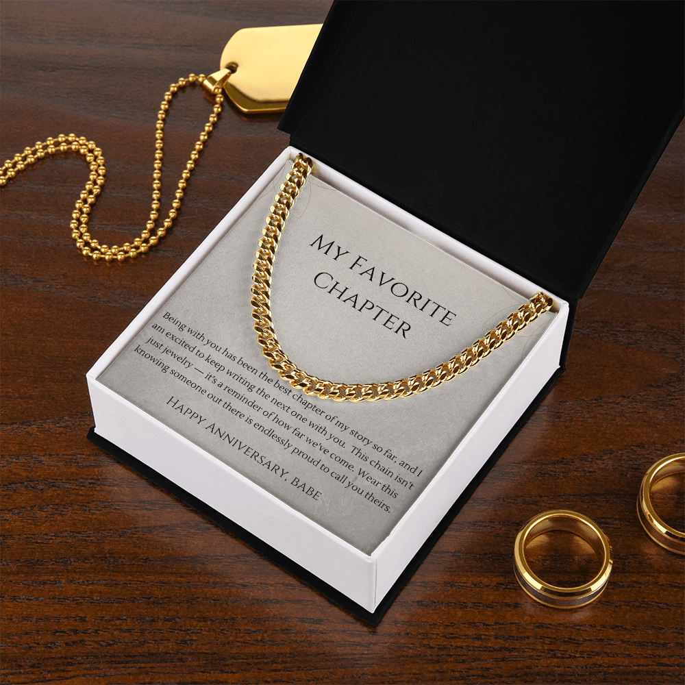 My Favorite Chapter Cuban Link Chain Necklace | Anniversary Gift for Boyfriend | Stainless Steel or 18K Gold