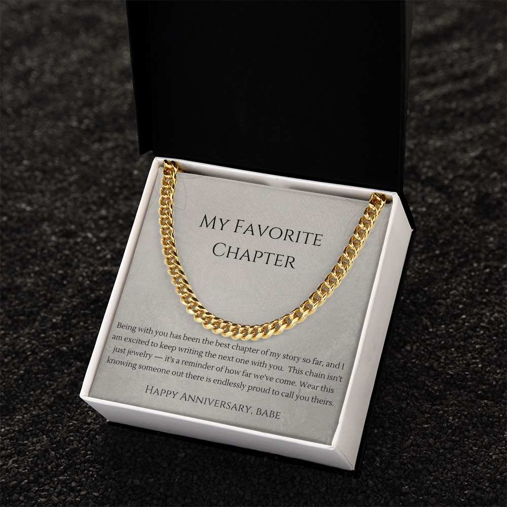 My Favorite Chapter Cuban Link Chain Necklace | Anniversary Gift for Boyfriend | Stainless Steel or 18K Gold