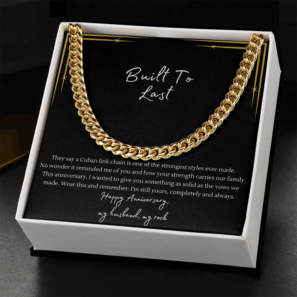 Built to Last Cuban Link Chain Necklace | Anniversary Gift for Husband | Stainless Steel or 18K Gold