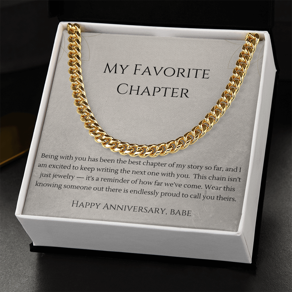 My Favorite Chapter Cuban Link Chain Necklace | Anniversary Gift for Boyfriend | Stainless Steel or 18K Gold