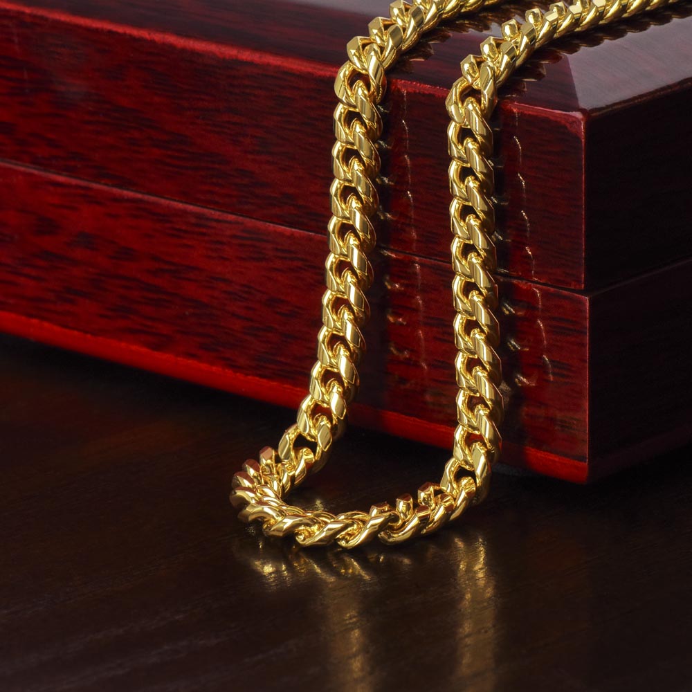 Happy Birthday Cuban Link Chain Necklace for Him | Men's Gift for Husband or Boyfriend | Polished Stainless Steel or 18K Gold