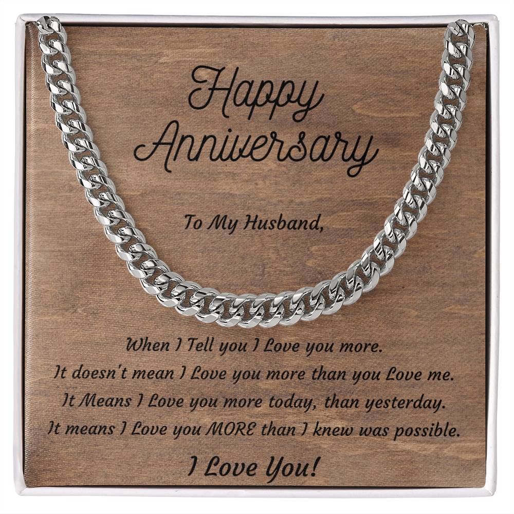 Anniversary Gift for Husband, Gifts for Him, Cuban Link Stainless Steel or 14k Yellow Gold Plated, from Wife