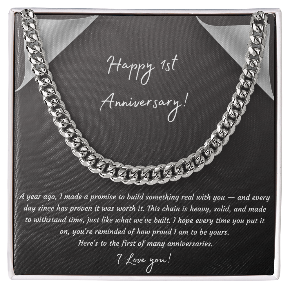 Happy 1st Anniversary Cuban Link Chain Necklace | One Year Anniversary Gift | Stainless Steel or 18K Gold