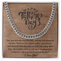 Stainless steel Cuban link chain necklace gift set with Father's Day keepsake message card — meaningful silver chain jewelry gift for Dad