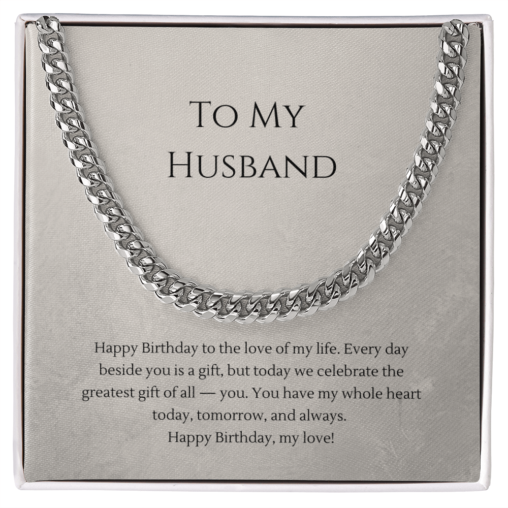 To My Husband Cuban Link Chain Necklace — Birthday Gift for Him | Polished Stainless Steel or 18K Gold Plated | Adjustable 18"–22"