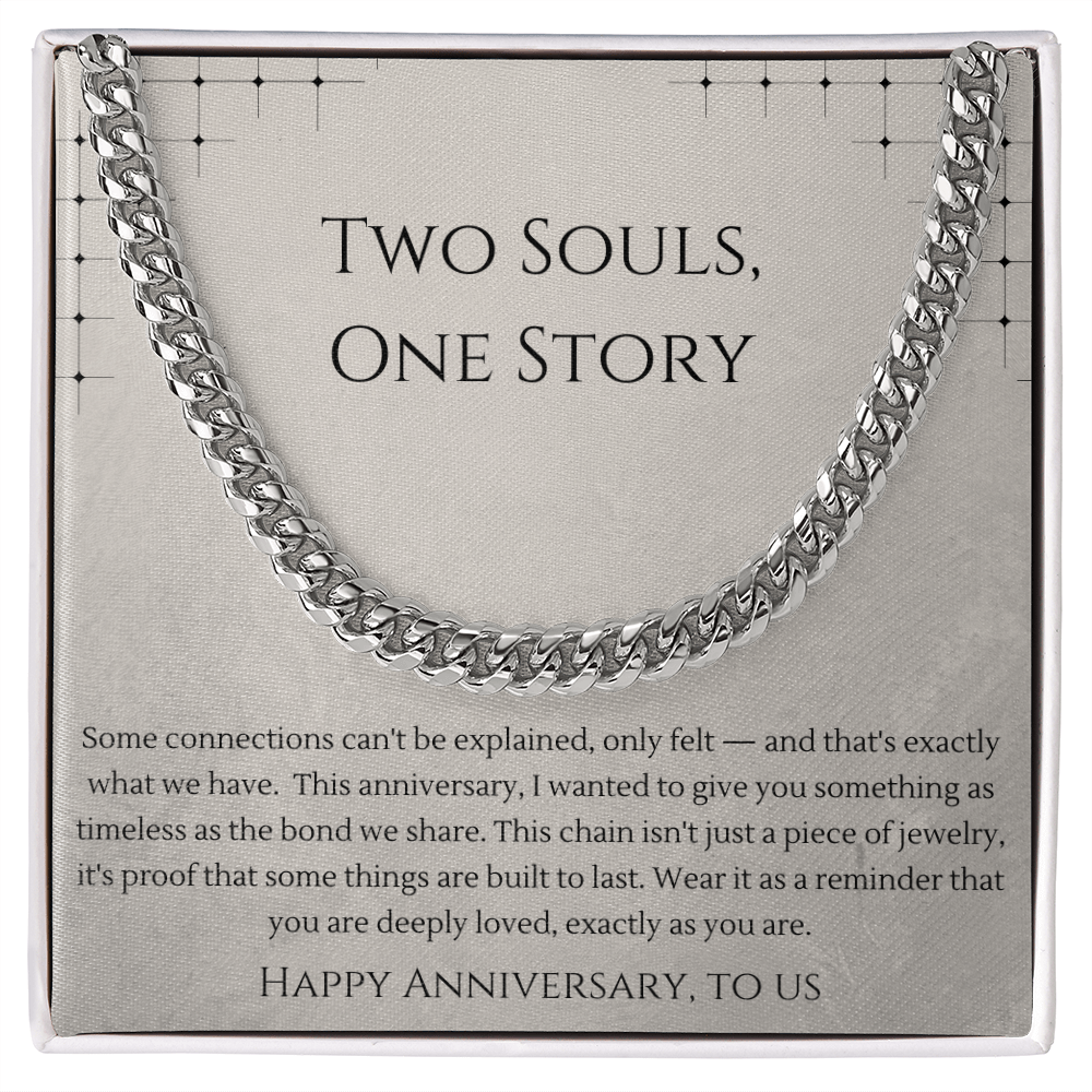 Two Souls, One Story Cuban Link Chain Necklace | Gender-Neutral Anniversary Gift | Stainless Steel or 18K Gold