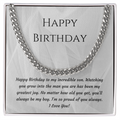 Happy Birthday Son Cuban Link Chain Necklace — Polished Stainless Steel or 18K Gold Plated | Birthday Gift for Son from Mom or Dad