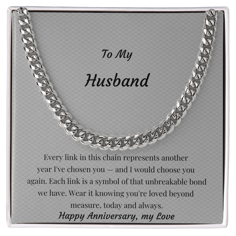 To My Husband Cuban Link Chain Necklace | Anniversary Gift for Him | Stainless Steel or 18K Gold Finish