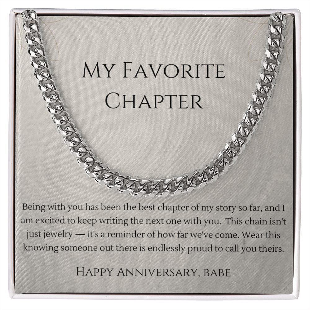 My Favorite Chapter Cuban Link Chain Necklace | Anniversary Gift for Boyfriend | Stainless Steel or 18K Gold