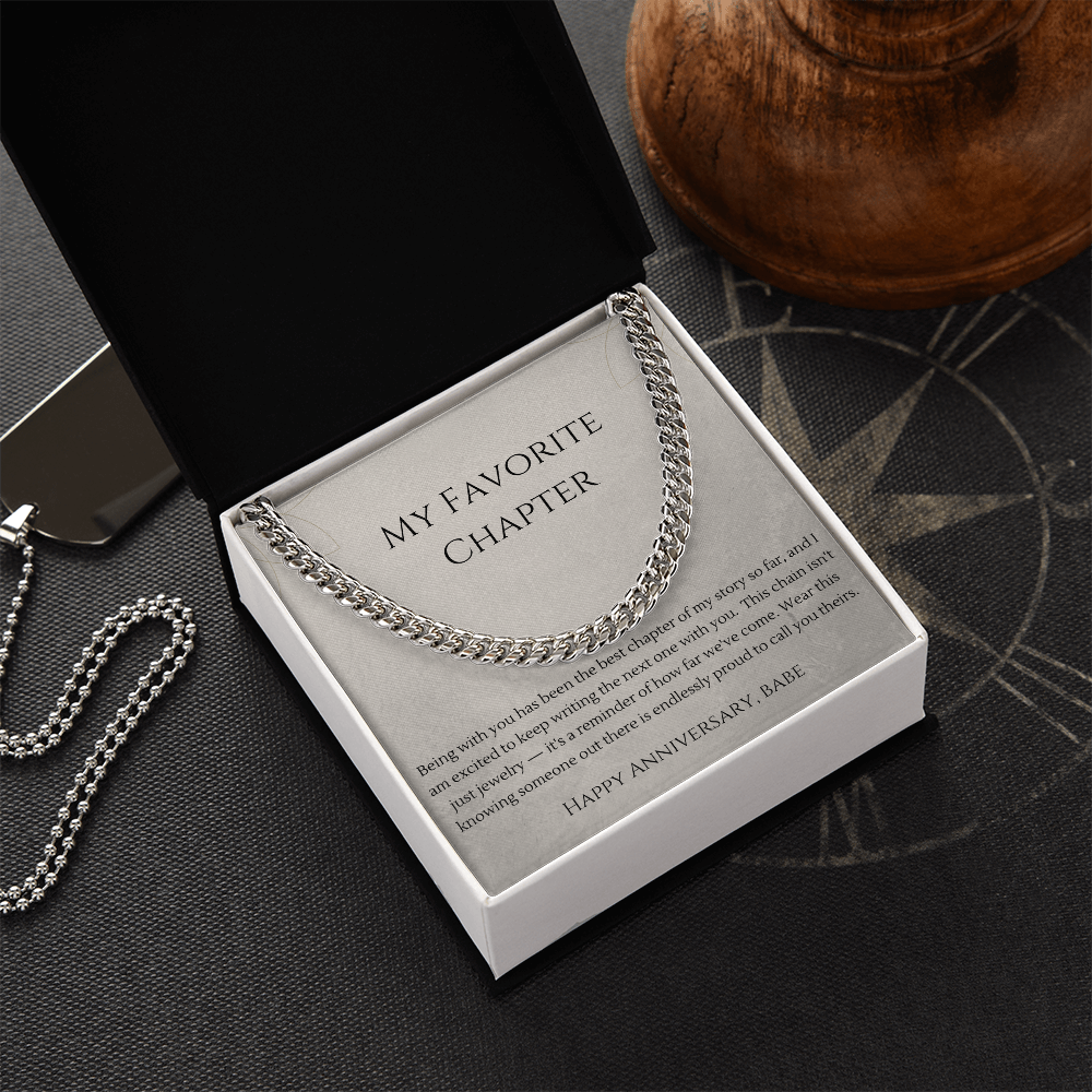 My Favorite Chapter Cuban Link Chain Necklace | Anniversary Gift for Boyfriend | Stainless Steel or 18K Gold