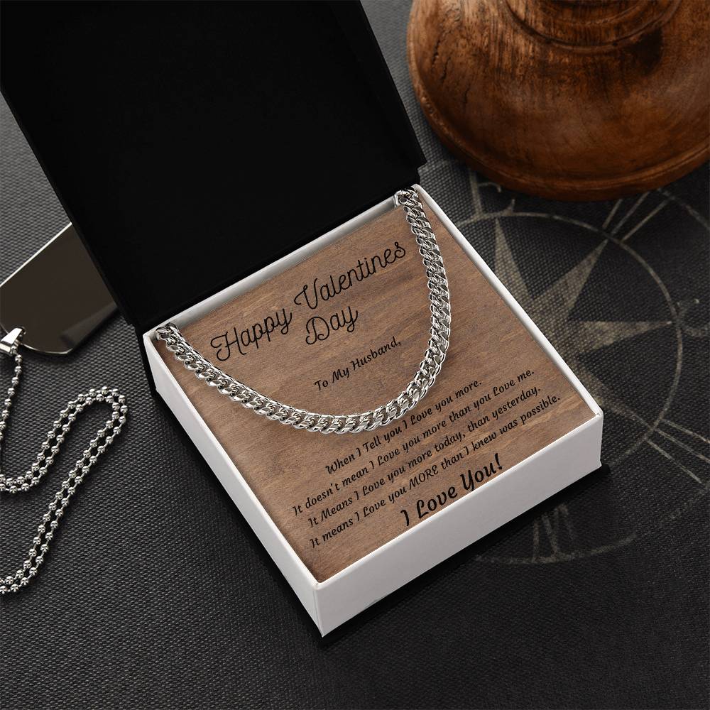 Valentines Day Gift for Husband, Cuban Style Stainless Steel or 14k Yellow Gold Necklace, I Love you More!