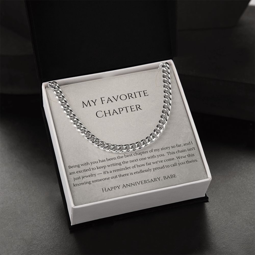 My Favorite Chapter Cuban Link Chain Necklace | Anniversary Gift for Boyfriend | Stainless Steel or 18K Gold