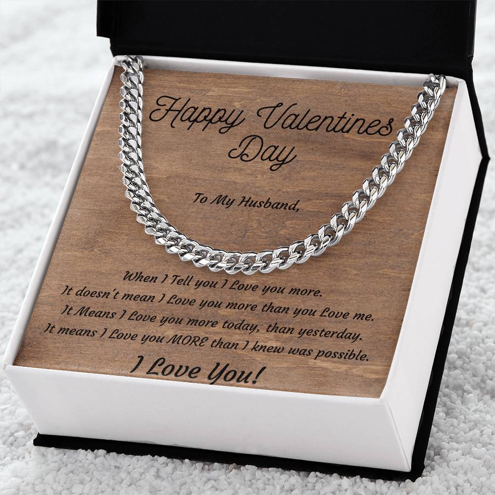 Valentines Day Gift for Husband, Cuban Style Stainless Steel or 14k Yellow Gold Necklace, I Love you More!