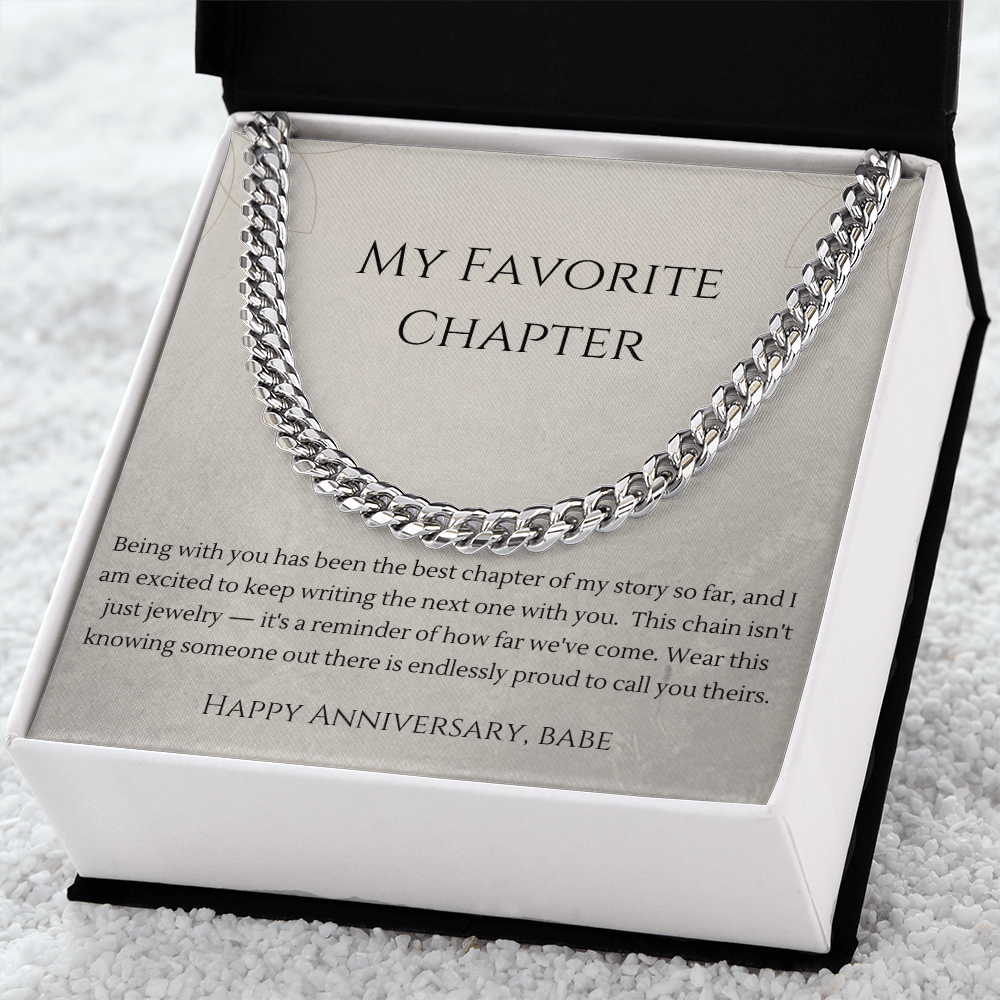 My Favorite Chapter Cuban Link Chain Necklace | Anniversary Gift for Boyfriend | Stainless Steel or 18K Gold