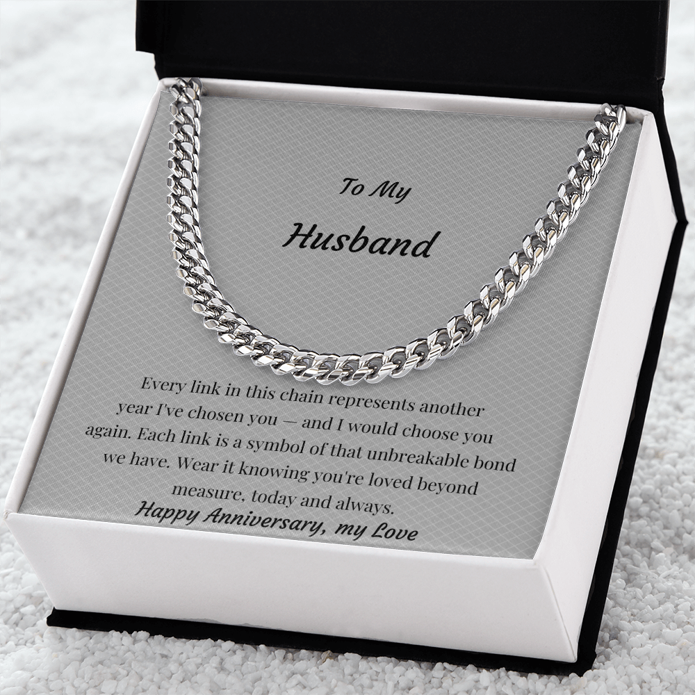 To My Husband Cuban Link Chain Necklace | Anniversary Gift for Him | Stainless Steel or 18K Gold Finish