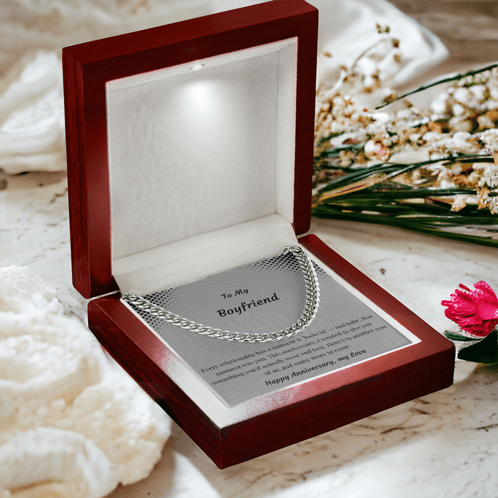 To My Boyfriend Cuban Link Chain Necklace | "Locked In" Anniversary Gift | Stainless Steel or 18K Gold