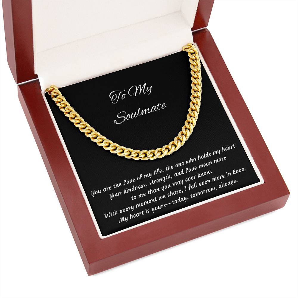 To My Soulmate Cuban Link Stainless Steel or 14k Yellow Gold Cuban Necklace for Husband, Boyfriend