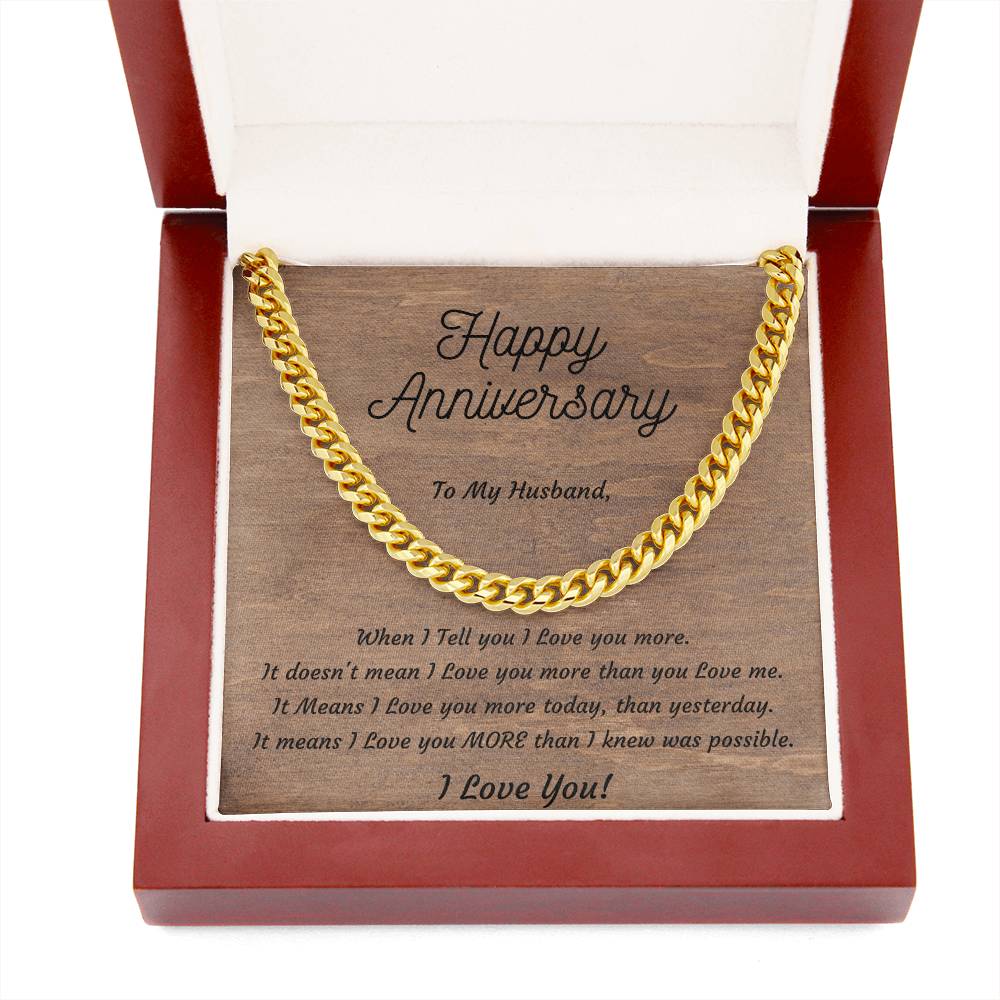 Anniversary Gift for Husband, Gifts for Him, Cuban Link Stainless Steel or 14k Yellow Gold Plated, from Wife
