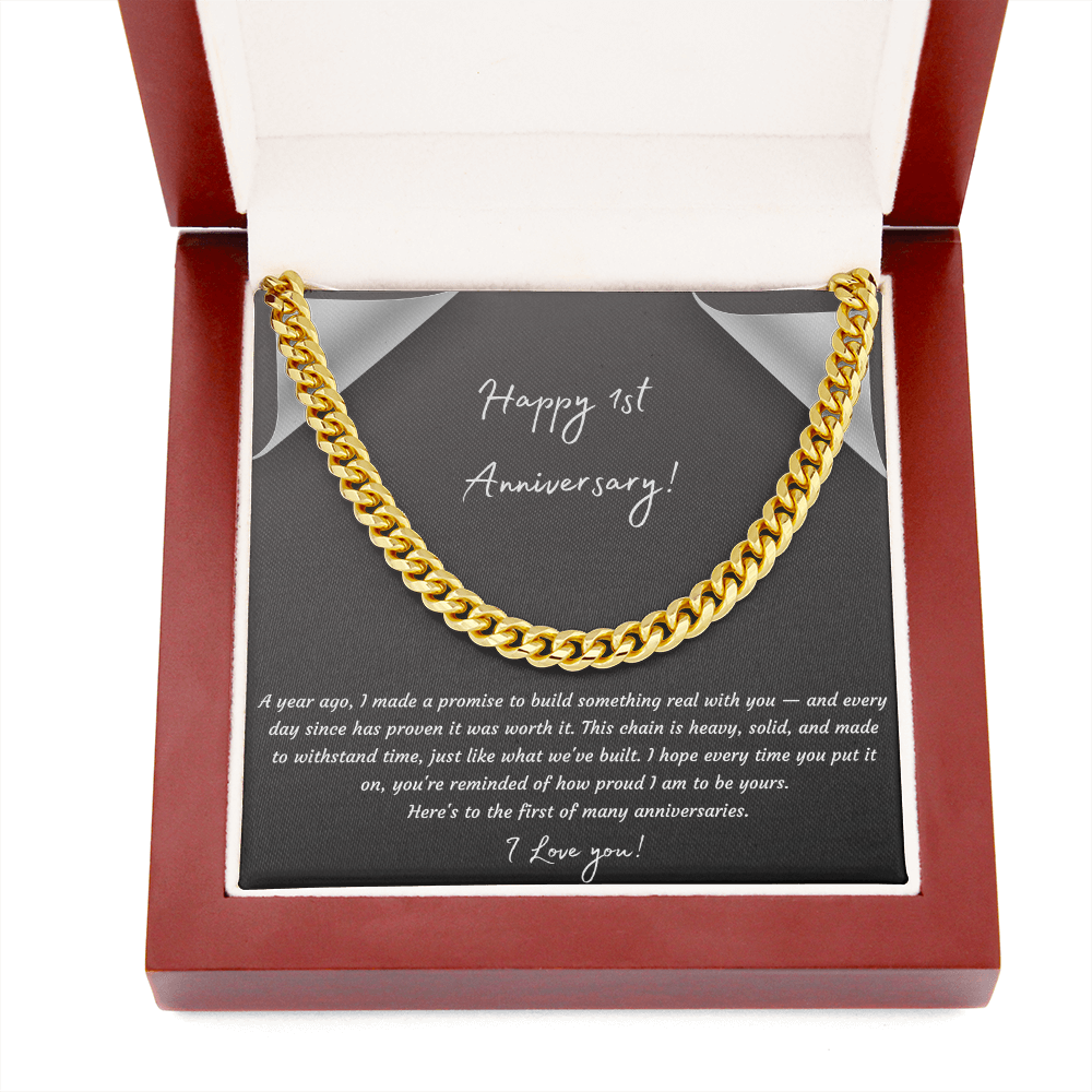 Happy 1st Anniversary Cuban Link Chain Necklace | One Year Anniversary Gift | Stainless Steel or 18K Gold