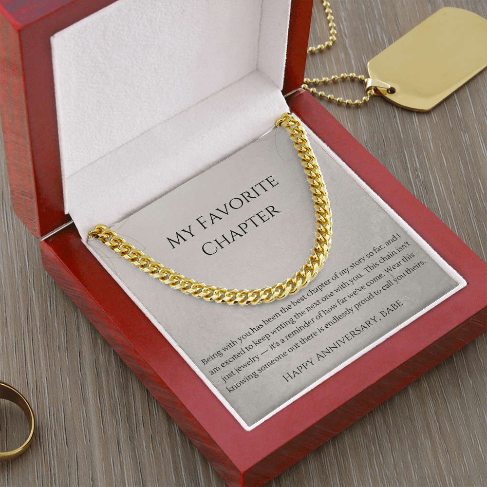My Favorite Chapter Cuban Link Chain Necklace | Anniversary Gift for Boyfriend | Stainless Steel or 18K Gold