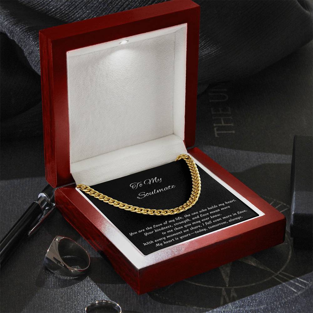 To My Soulmate Cuban Link Stainless Steel or 14k Yellow Gold Cuban Necklace for Husband, Boyfriend