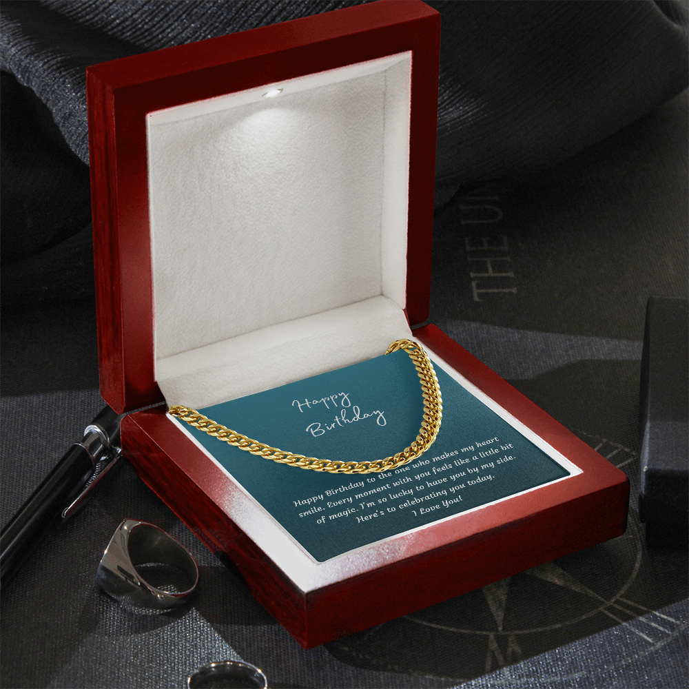 Happy Birthday Cuban Link Chain Necklace for Him | Men's Gift for Husband or Boyfriend | Polished Stainless Steel or 18K Gold